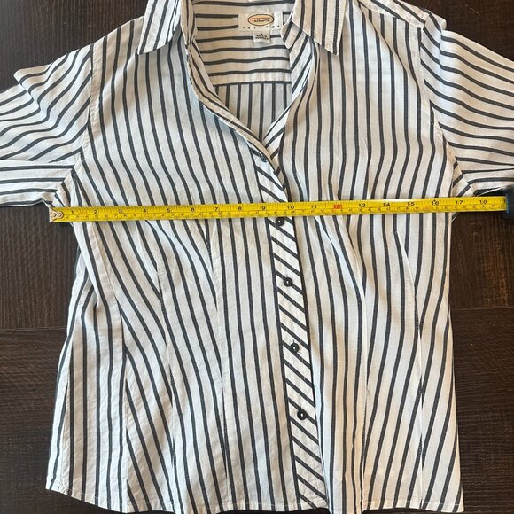 Talbots Petites Black White Stripe Stretch Button Down Shirt Size Small - Picture 3 of 5